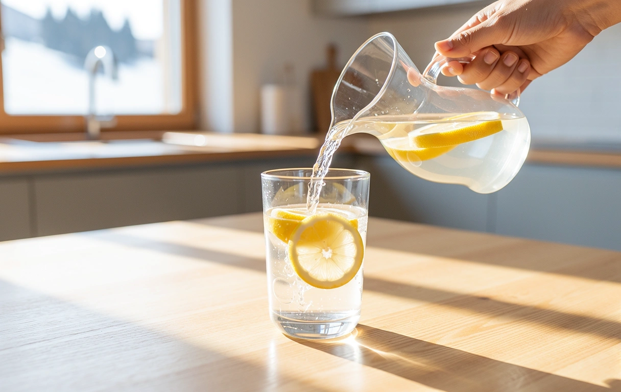 Morgenroutine mit frischem Wasser